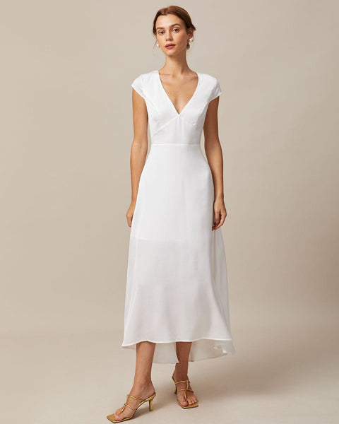 white v neck dress